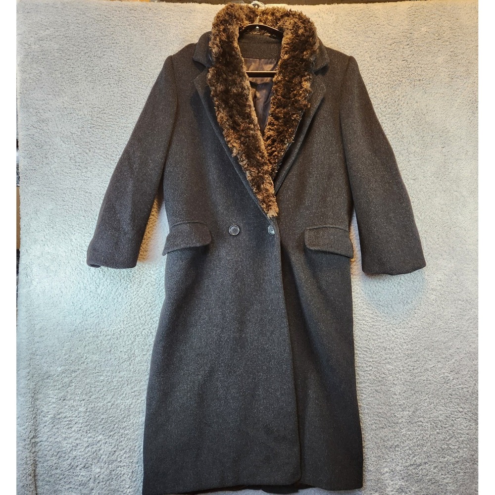 Marshall Field's Regency Coat Womens Size 10 Faux Fur Collar Long Overcoat